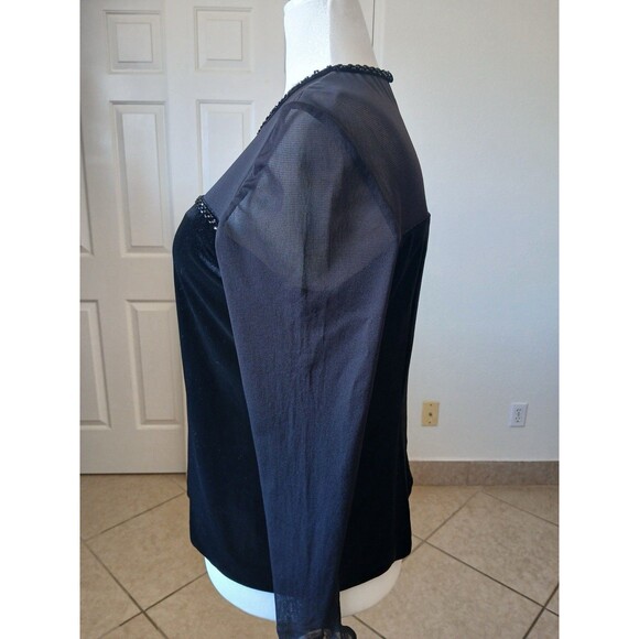 R&K Evening Sheer Velvet Top Women Sz 16 Beaded Keyhole Event Formal Preppy Work - Picture 7 of 16